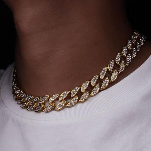 Glam Gold New 15mm Iced Out Miami Cuban Link Chain Necklace