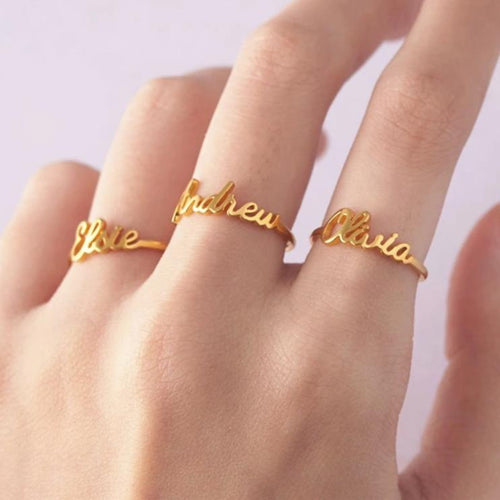 Glam Gold  Custom Name Ring Stackable Name Rings