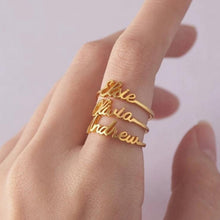 Load image into Gallery viewer, Glam Gold  Custom Name Ring Stackable Name Rings