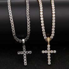 Load image into Gallery viewer, Glam Gold Cubic Zirconia Cross Pendant With 4mm CZ Tennis Chains Necklace