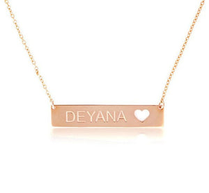 Glam Gold 30*5mm Bar Heart Nameplate  Custom Name Statement Necklace