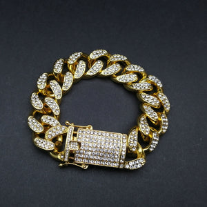 Glam Gold Men Bracelets Gold Color Iced Out Crystal Miami Cuban