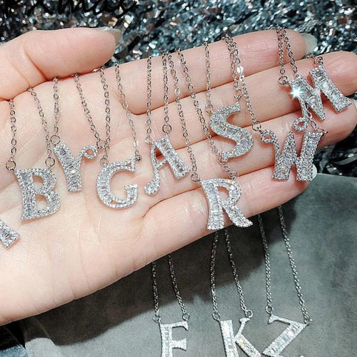 Glam Gold Fashion 2019 new shiny cubic zirconia Crystal stone 26 letters Alphabet pendant necklace