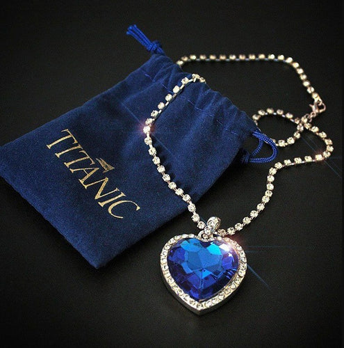 Glam Gold Heart of Ocean blue heart love forever pendant Necklace