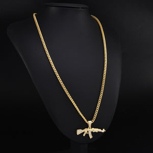 Glam Gold AK47 Gun Shape Pendant Necklace