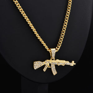 Glam Gold AK47 Gun Shape Pendant Necklace