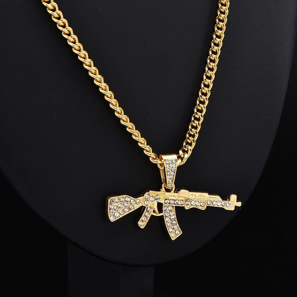 Glam Gold AK47 Gun Shape Pendant Necklace