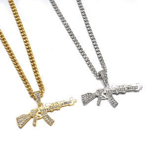 Glam Gold AK47 Gun Shape Pendant Necklace