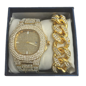 Glam Gold Men Bracelets Gold Color Iced Out Crystal Miami Cuban