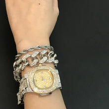 Load image into Gallery viewer, Glam Gold Men Bracelets Gold Color Iced Out Crystal Miami Cuban