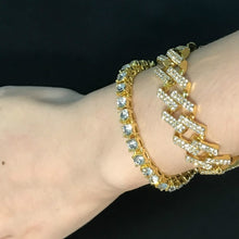 Load image into Gallery viewer, Glam Gold Men Bracelets Gold Color Iced Out Crystal Miami Cuban