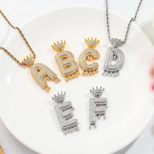 Glam Gold Hot Custom Crown Bail Drip Bubble Initial Letters Chain