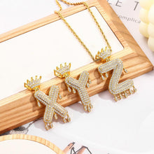 Load image into Gallery viewer, Glam Gold Hot Custom Crown Bail Drip Bubble Initial Letters Chain