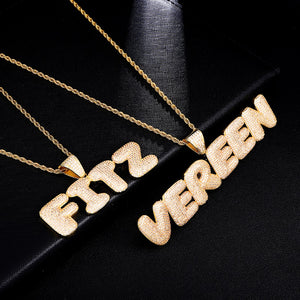 Glam Gold Custom Name Iced Out Bubble Letters Chain Pendants Necklaces