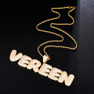 Glam Gold Custom Name Iced Out Bubble Letters Chain Pendants Necklaces