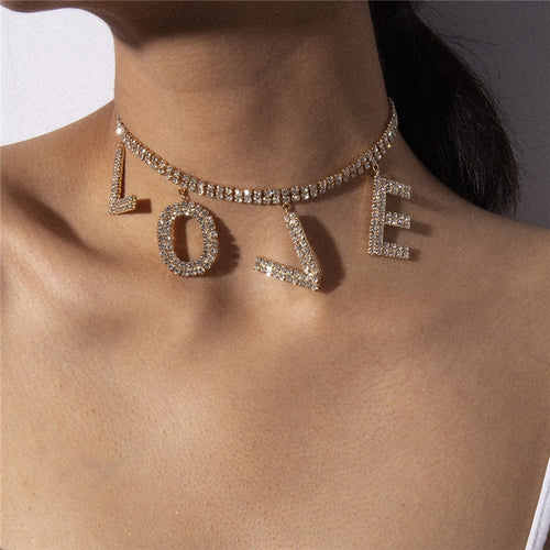 Glam Gold LOVE Crystal Tennis Chain Necklace