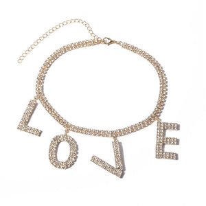 Glam Gold LOVE Crystal Tennis Chain Necklace