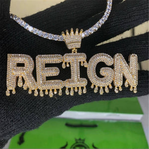 Glam Gold Custom Name Cubic Zircon Crown Drip Iced Out Bubble Letters Chain