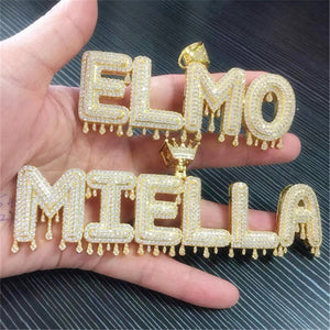 Glam Gold Custom Name Cubic Zircon Crown Drip Iced Out Bubble Letters Chain