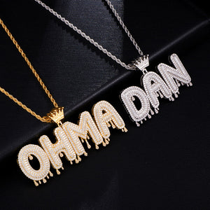 Glam Gold Custom Name Cubic Zircon Crown Drip Iced Out Bubble Letters Chain