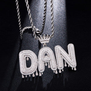 Glam Gold Custom Name Cubic Zircon Crown Drip Iced Out Bubble Letters Chain