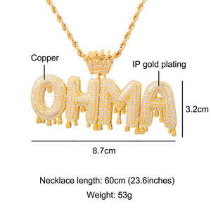 Glam Gold Custom Name Cubic Zircon Crown Drip Iced Out Bubble Letters Chain