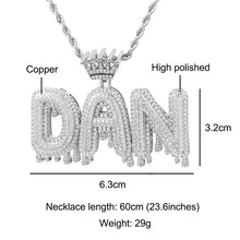 Load image into Gallery viewer, Glam Gold Custom Name Cubic Zircon Crown Drip Iced Out Bubble Letters Chain