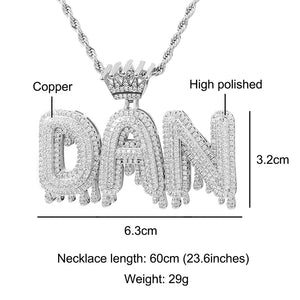 Glam Gold Custom Name Cubic Zircon Crown Drip Iced Out Bubble Letters Chain