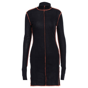 Turtleneck Split Out Long Sleeve Women Dress