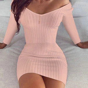 Knitting Long Sleeve Off Shoulder Sexy Bodycon Dress