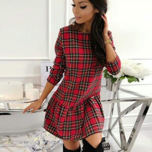 Plaid Long Sleeve Dress Autumn