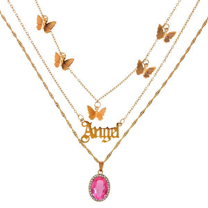 BOHO Golden Multilayer Butterfly Charms Chain Necklace