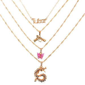 BOHO Golden Multilayer Butterfly Charms Chain Necklace