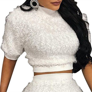 Two Piece Set Fluffy Sweetheart Tube Tops Shorts Suit