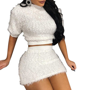 Two Piece Set Fluffy Sweetheart Tube Tops Shorts Suit