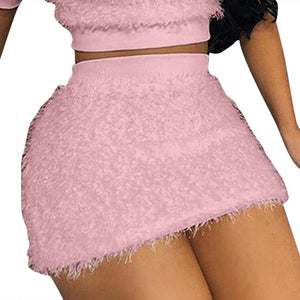 Two Piece Set Fluffy Sweetheart Tube Tops Shorts Suit