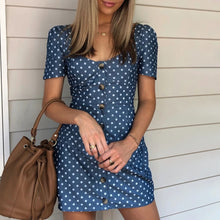 Load image into Gallery viewer, Summer Polka Dot Denim Dress Women