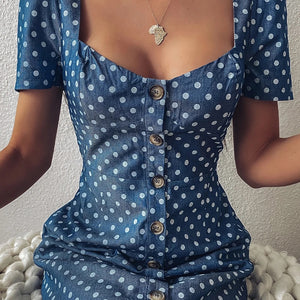 Summer Polka Dot Denim Dress Women