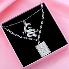 Load image into Gallery viewer, 2Pcs Multilayer Crystal Dragon Square Necklace