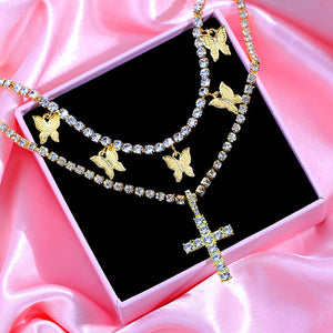 Butterfly Punk MultiLayer with Cross Tennis Chain