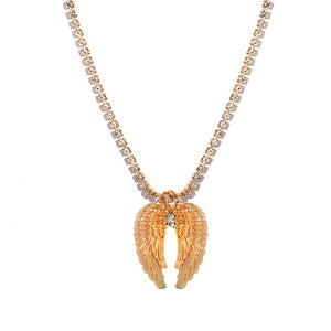 Bohemian Gold Color Wings Pendant Tennis Necklace