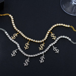 Crystal Dollar Sign Pendant Anklet Women