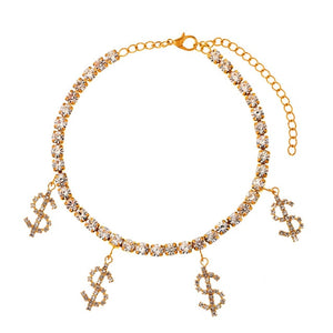 Crystal Dollar Sign Pendant Anklet Women