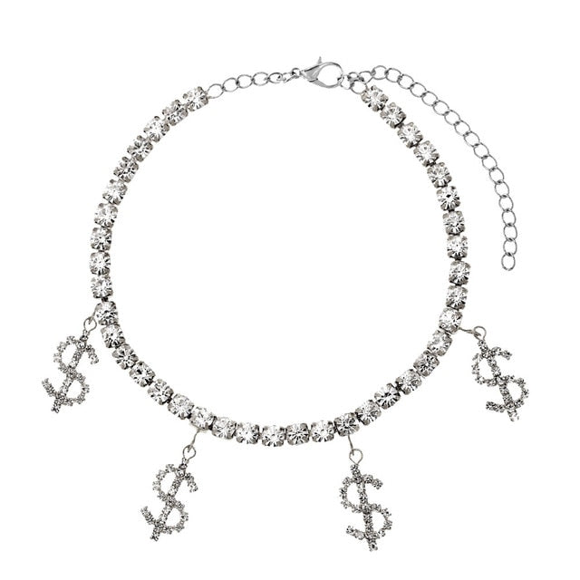 Crystal Dollar Sign Pendant Anklet Women