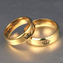 Load image into Gallery viewer, Glam Gold  King And Queen Stainless Steel Crown Couple Rings