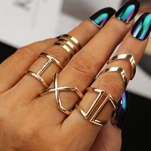 Glam Gold 5 Pcs/ Set Classic Gold Colour V Chevron Rings