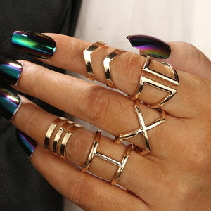 Glam Gold 5 Pcs/ Set Classic Gold Colour V Chevron Rings