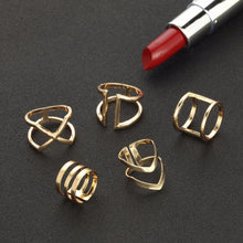 Load image into Gallery viewer, Glam Gold 5 Pcs/ Set Classic Gold Colour V Chevron Rings