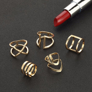 Glam Gold 5 Pcs/ Set Classic Gold Colour V Chevron Rings