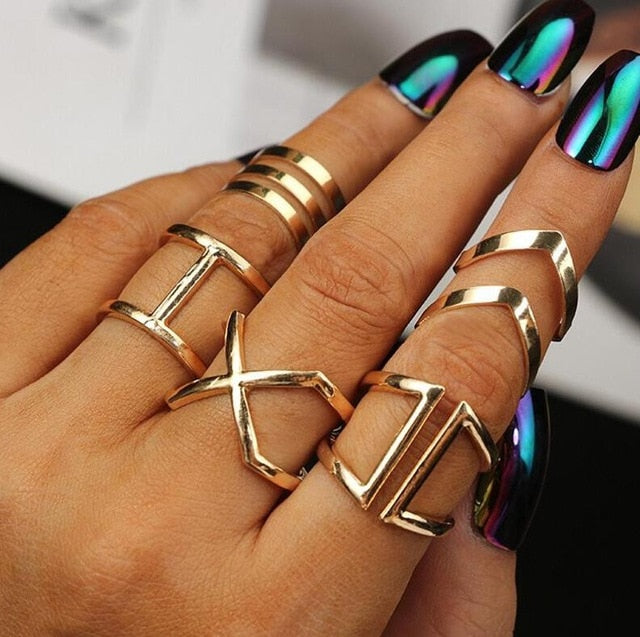 Glam Gold 5 Pcs/ Set Classic Gold Colour V Chevron Rings